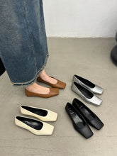 LBSFY  -  Square Toe Women Loafers 2024 New Arrivals Beige Brown Silver Black Shallow Slip On Dress Shoes Low Heeled Casual Party Pumps